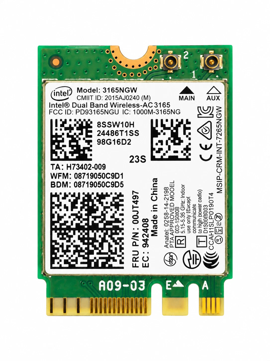 Intel Wireless-AC 3165 3165NGW WLAN Bluetooth 4.2 M.2 Lenovo FRU 00JT497